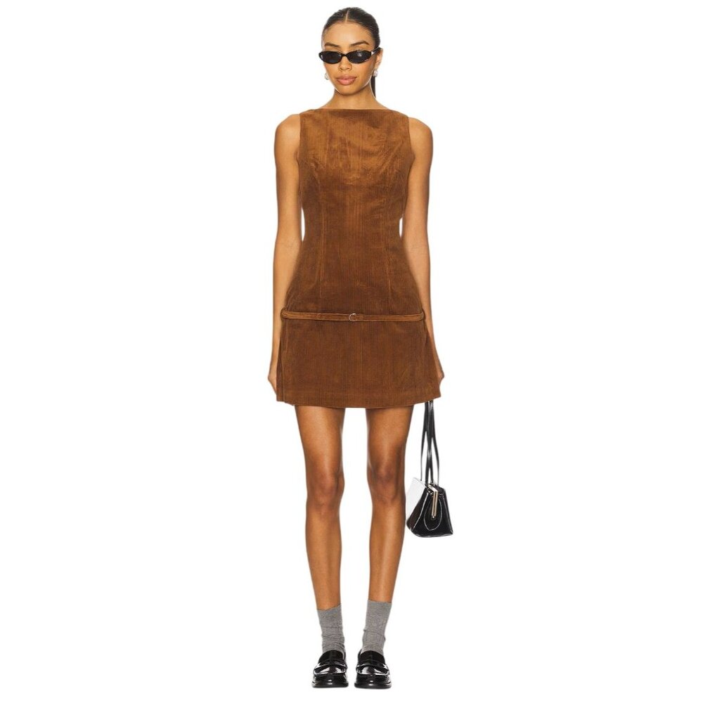 LIONESS Cocquette Mini Dress in Chocolate Medium New Womens Corduroy